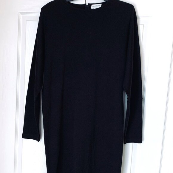 LIZ CLAYBORNE Fine Knit Black Sheath Sweater Dress Long Sleeves LBD Sz M - Picture 1 of 12